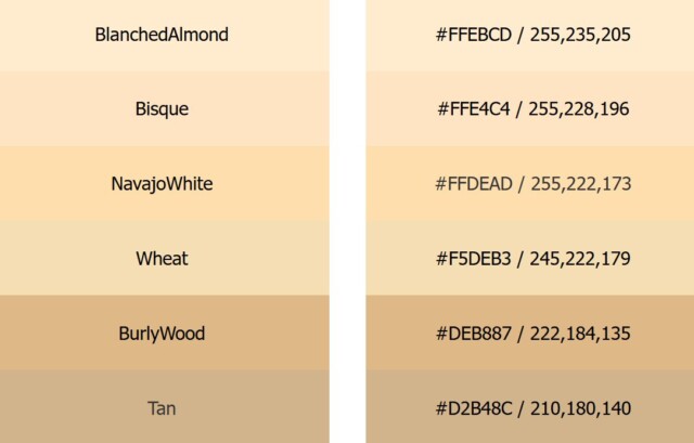 Brown HTML Color Names โค้ดสีน้ำตาล